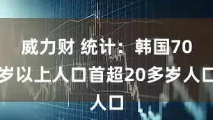 威力财 统计：韩国70岁以上人口首超20多岁人口