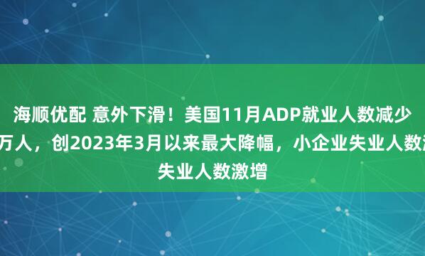 海顺优配 意外下滑！美国11月ADP就业人数减少3.2万人，创2023年3月以来最大降幅，小企业失业人数激增